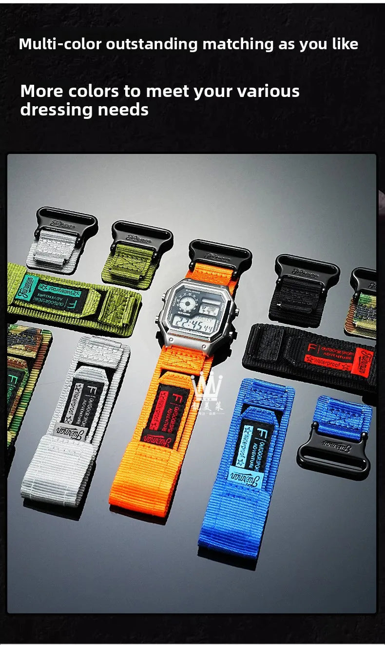 AE1200 Loop Design Nylon Canvas Strap For Casio Watches A158W/A168/W-216H/F-91/AE1300/1500/AE-1200 Outdoor Sports watchband 18mm