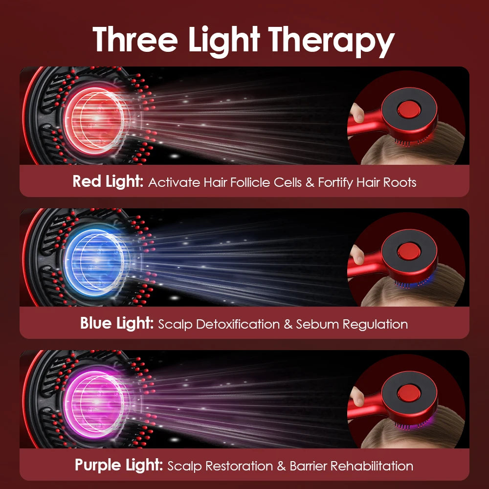 Electric Vibration Massage Comb Blue&Red Light Therapy Hair Growth Massage Scalp Brush Anti Hair Loss Improve Scalp Health Care
