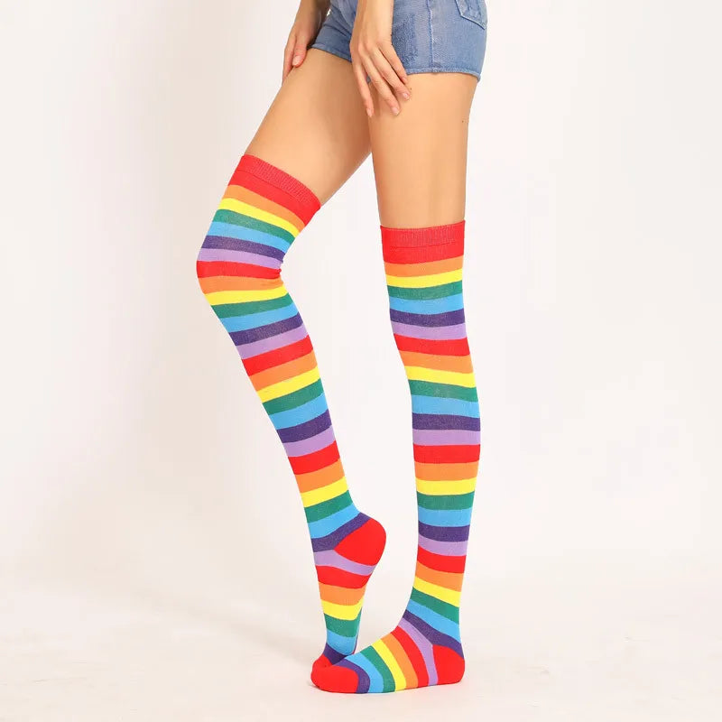 Red Rainbow Socks Rainbow Stripe Long Cross Knee Socks European and American Extended Edition