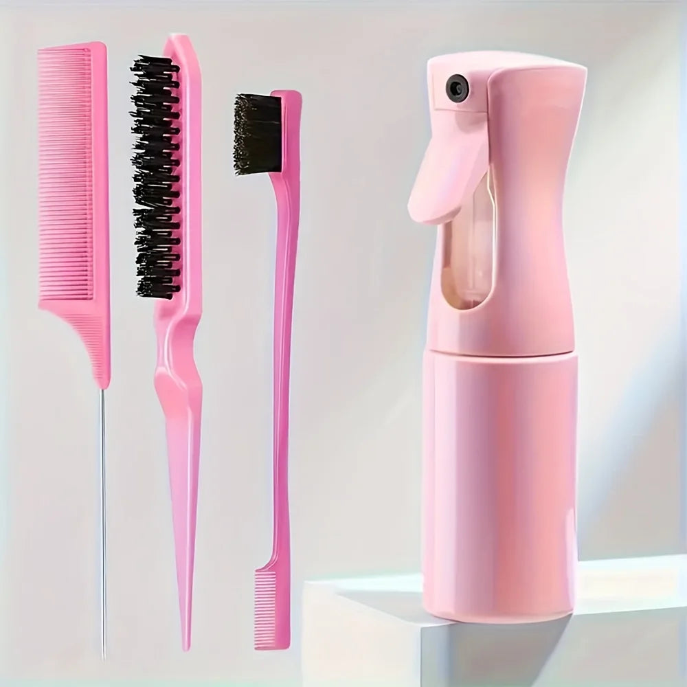 4-Piece Hair Styling Comb Set - Includes Rat Tail  Edge Brush & Smooth Black Brush Barber Styling Tools for All Hair Types