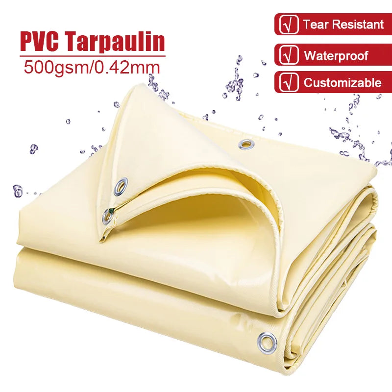 500gsm PVC Tarpaulin Waterproof Heavy Customizable Tarp Cover Canopy Awning Rainproof Planting Courtyard Gazebo Balcony Pavilion