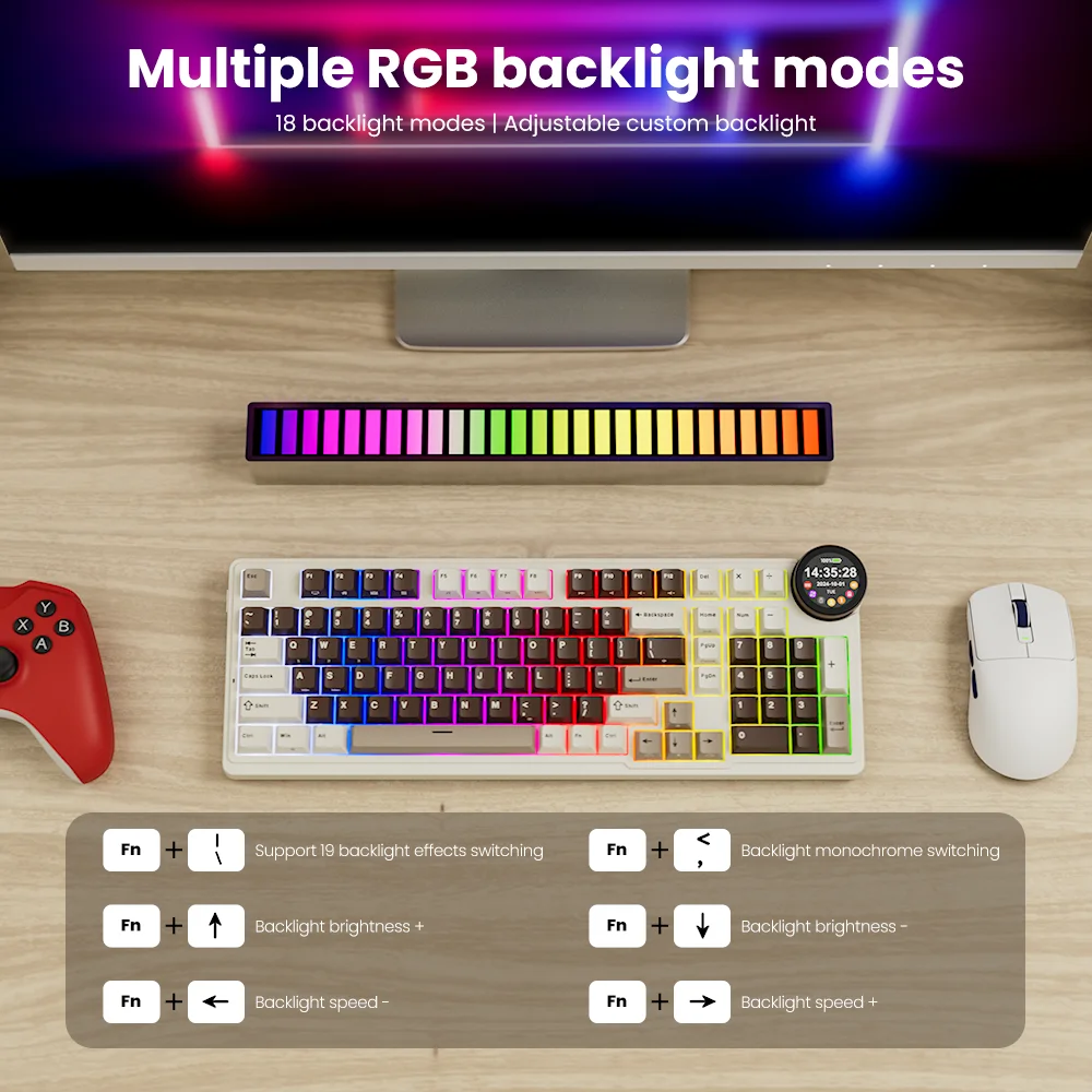 ROYAL KLUDGE RK N99 Wireless Mechanical Keyboard 98 Keys PBT Keycaps Gasket RGB Tri-mode Bluetooth Gamer Keyboard Display Screen