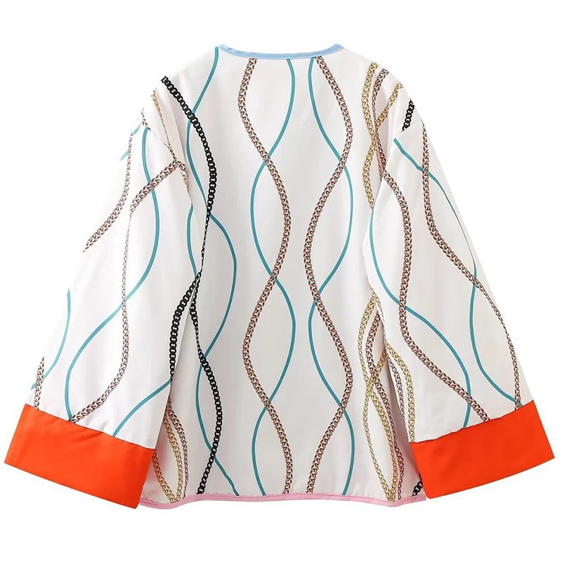 New Printed Pocket Wide Sleeved Ladies Outwear Loose Fashion Women's Double Sided Jacket 2023 Chic Casual Party Street Wear
