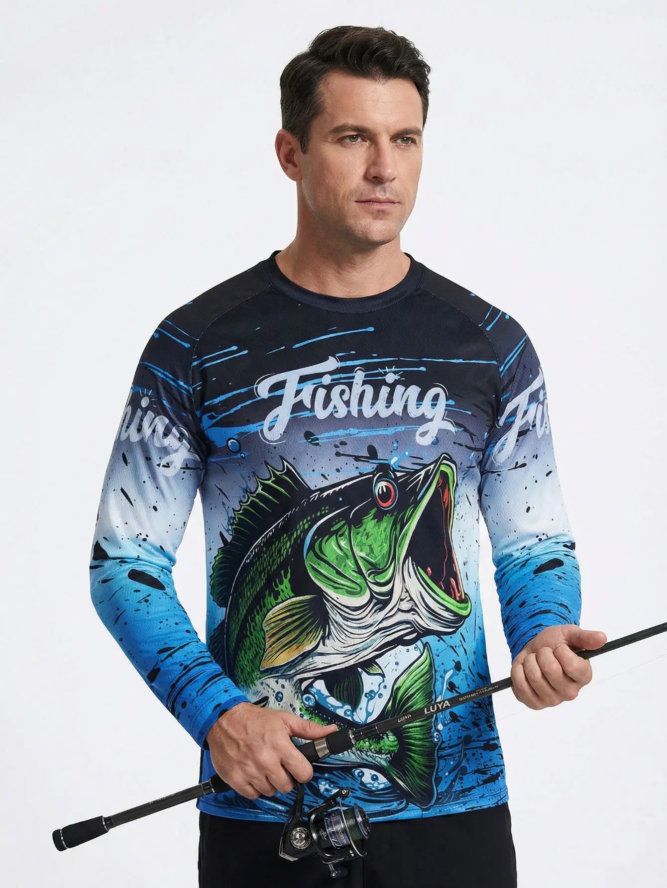2025 Fishing Shirt Men Summer Outdoor Fishing Clothing Sunscreen Long Sleeve Fish Print Casual Shirts Anti-UV Fishing Shirts