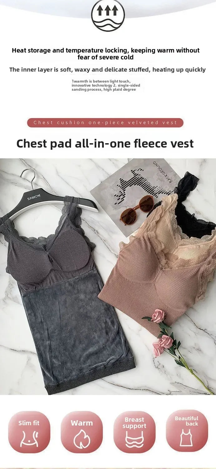 Thermal Underwear Inner Vest For Women Warm Winter Sexy Lace Sleeveless Tank Tops Padded Bra Thermo Thick Slimming Undershirt