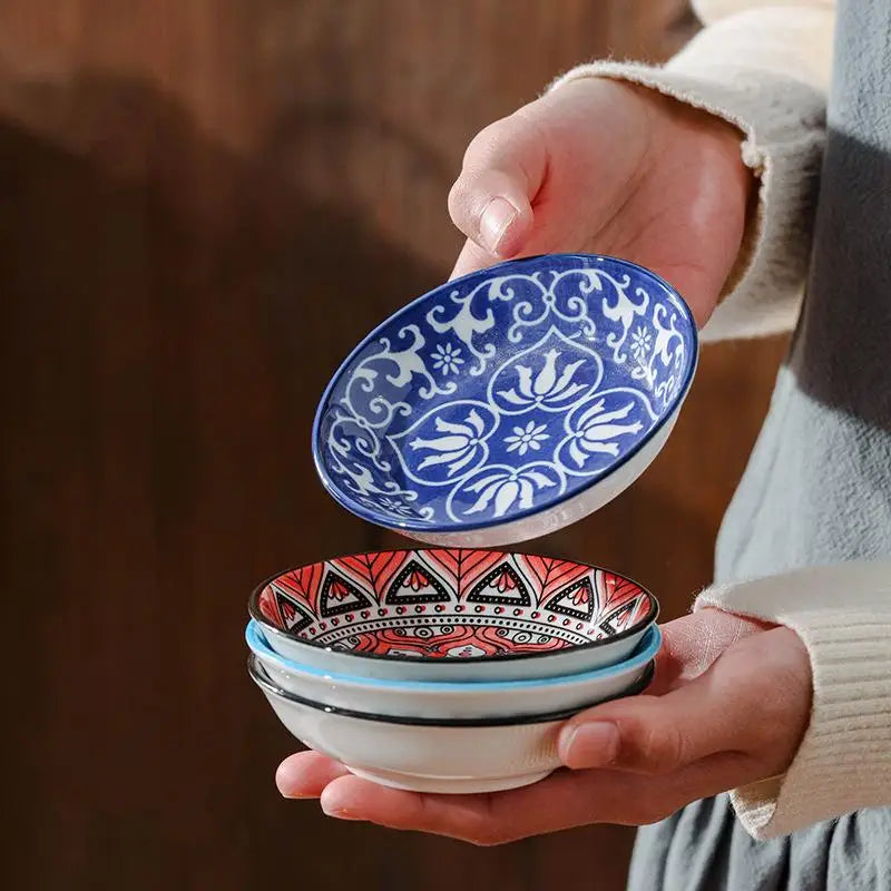 【HGPA】Ceramic Condiment Dishes, Bohemian Style Plates, Sauce Dishes, Suitable For Kitchens, Restaurants, Sushi Shops