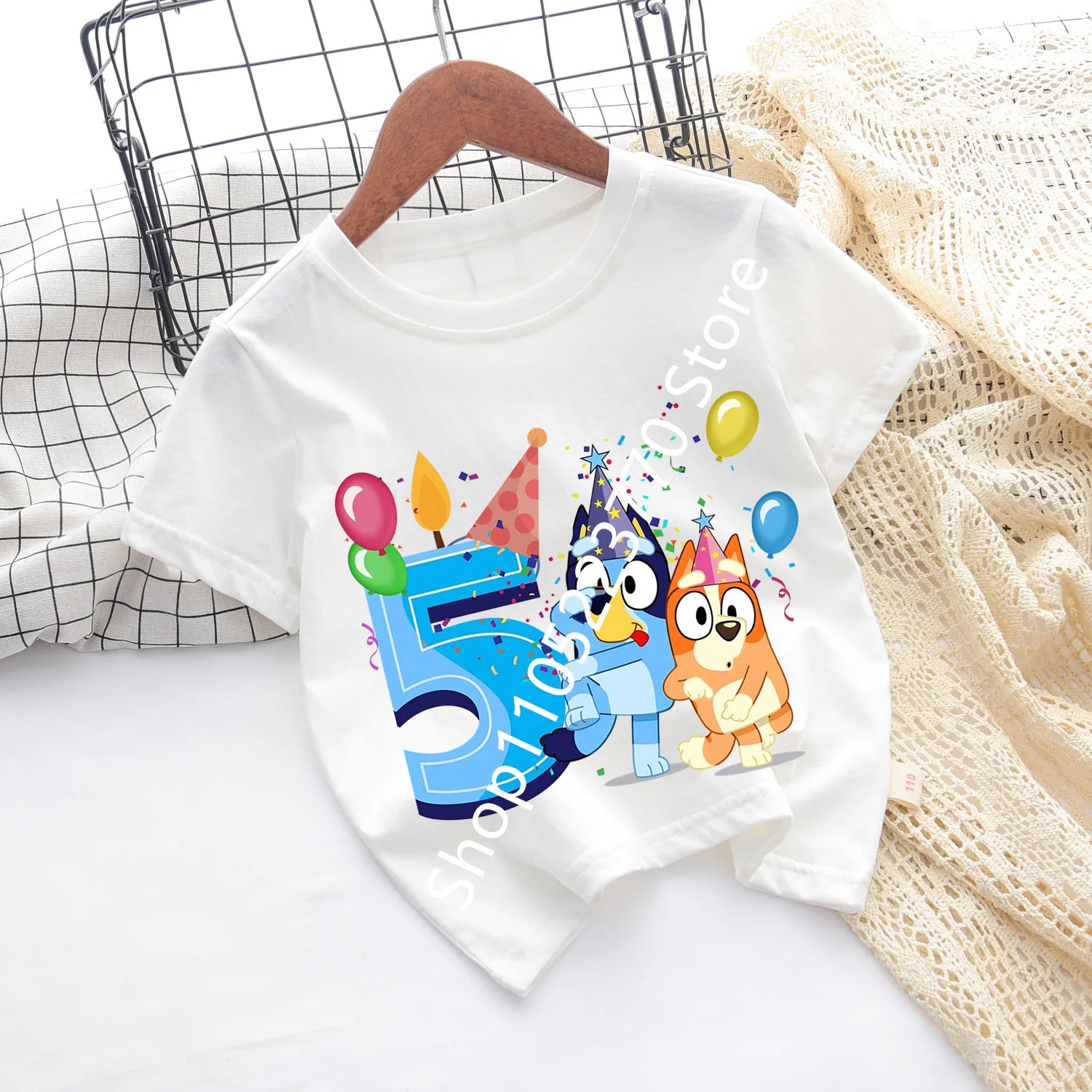 Bluey Baby Birthday T Shirt for Boys Girl Bingo Number Kids Clothes Summer Cartoon Letter Tees Shirts Toddler Short Sleeve Tops
