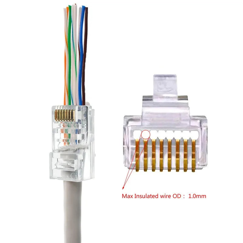 Rj45 Cat5e Connector Crystal Unshielded RJ45 Ends UTP 8Pin Modular Network Plug Connectors for Solid Stranded UTP Network Cable