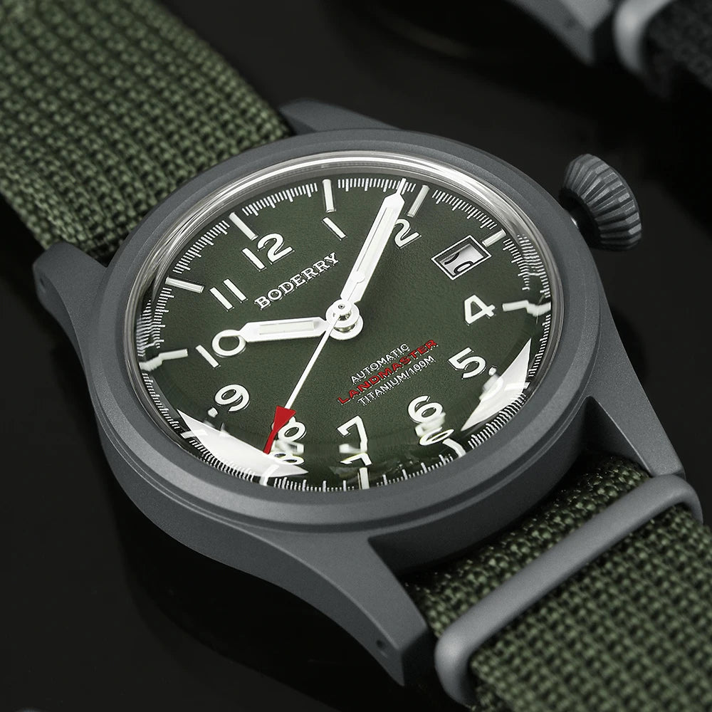 Boderry LANDMASTER Field Watches Titanium Automatic For Seiko Movement Sport 100M Waterproof Outdoor Dive Wristwatch Mens
