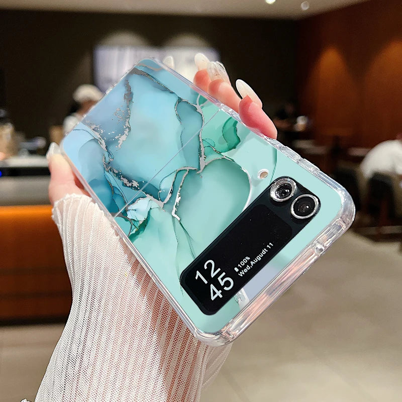 For Samsung Galaxy Z Flip 7 6 5 4 3 Case Watercolor Marble Pattern Hard Clear Folding Cover For Samsung Z Flip6 Flip5 Flip7
