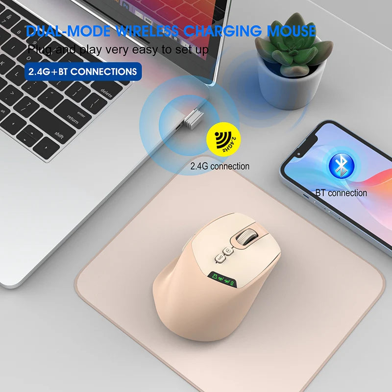 T02 Pro Wireless Mouse OLED Display,Dual Bluetooth/USB Connection,Quiet Design and Compatible with PC/Notebook
