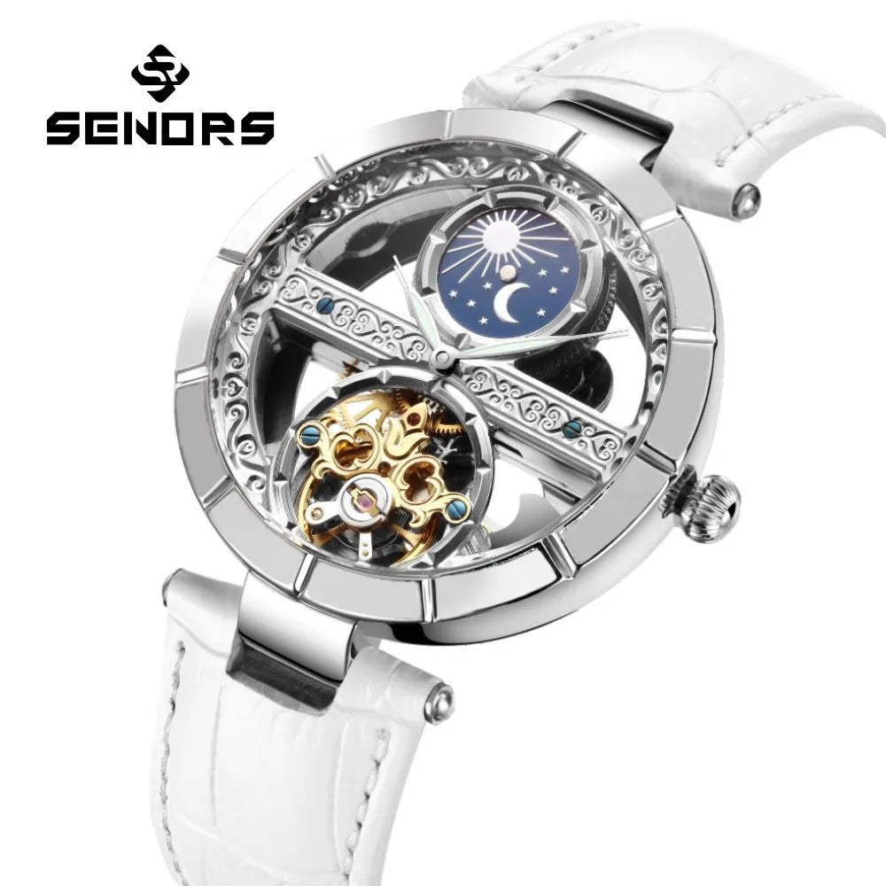 Luxury Women's Waterproof Skeleton Tourbillon Mechanical Watches Night Glow Beauty Elegant Mechanical Watch For Women
