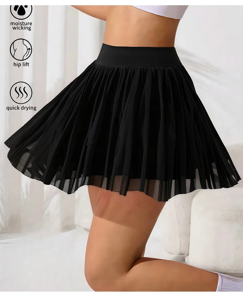 New European Style Dress Women Yoga Skirt Shorts Built in Shorts High Waisted Mesh for Tennis Workout Gym Fitness Tennis Dress