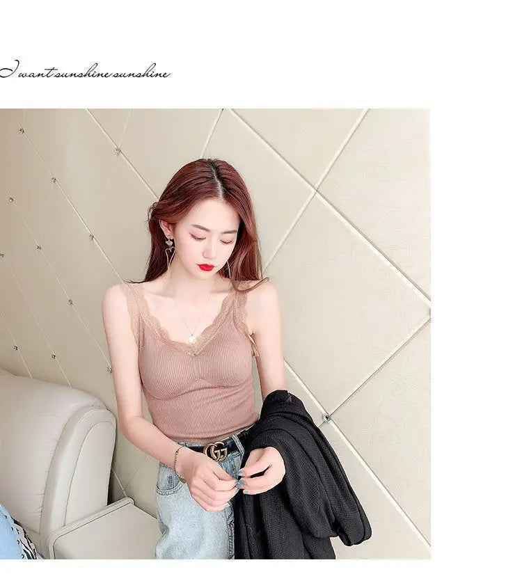 Thermal Underwear Inner Vest For Women Warm Winter Sexy Lace Sleeveless Tank Tops Padded Bra Thermo Thick Slimming Undershirt