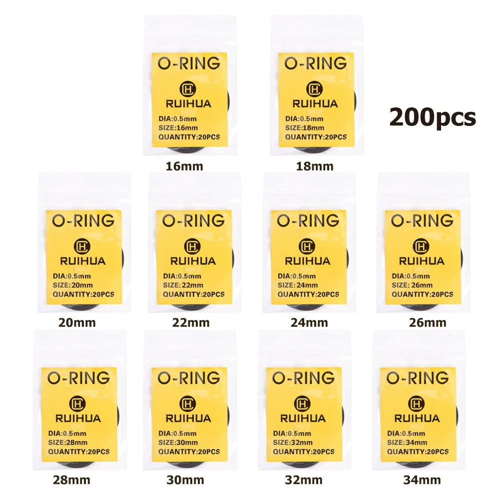 200pcs Waterproof 0.5mm/0.6mm/0.7mm O-Ring Watch Back Seal Cover Mini Rubber Washer O-Ring Watch Gaskets Watch Repair Tools