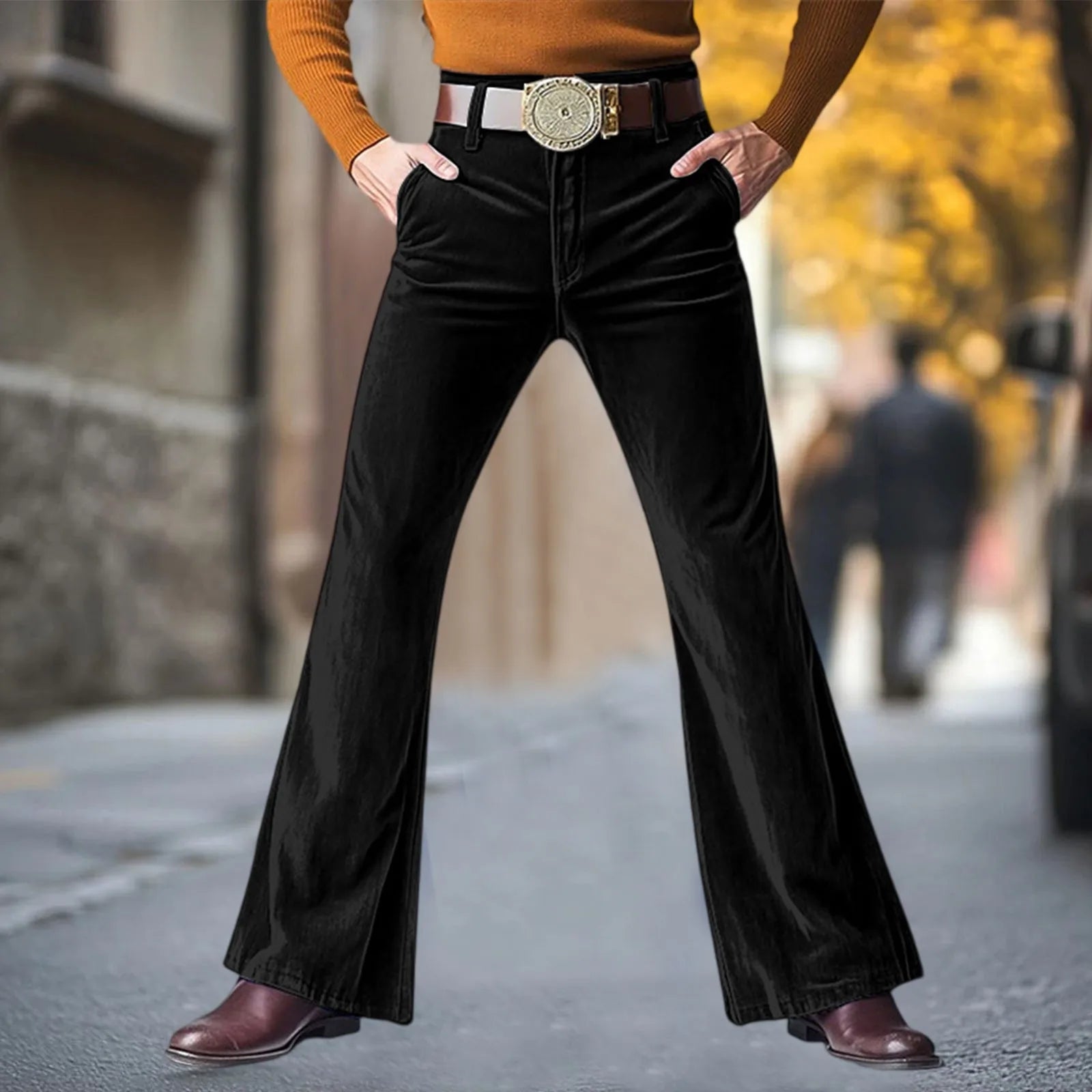 Men Retro Disco Flared Pants Classic Vintage Style Comfy Flare Trousers Fitted Velvet Fabric Dancing Stylish Pants Without Belt