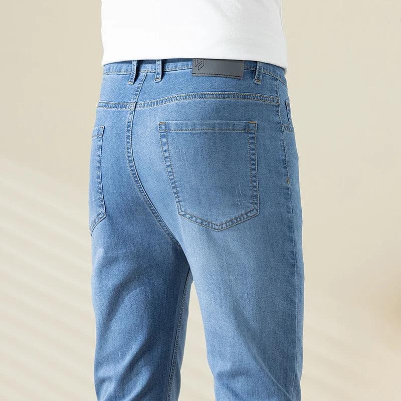 Summer Thin Mens Clothing Cowboys Slim Straight Jeans Men Denim Pants Casual Regular Fitness Men's Trousers Light Blue 2025