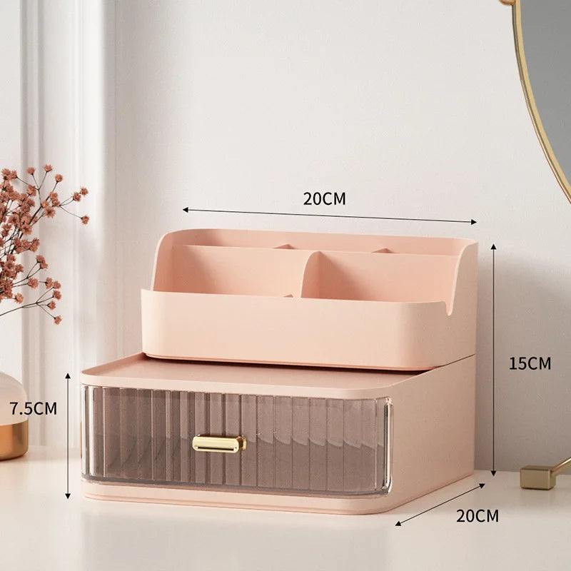 Luxury Makeup Organizer Cosmetic Storage Box Drawer Type Lipstick Skincare Makeup Brush Holder Desktop Make Up Container