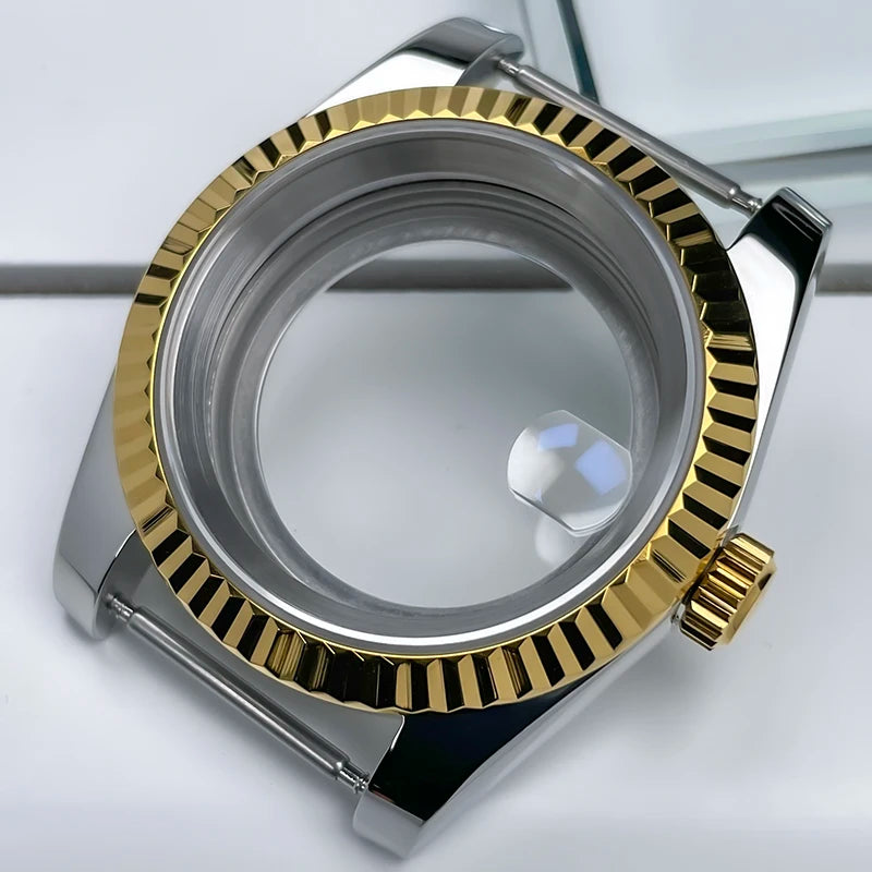 39mm NH35 Case Fluted Bezel DJ2T Yellow Gold Sapphire Glass Skx Mod Modification Parts Fit NH35 NH36 Movement Steel Watch Case