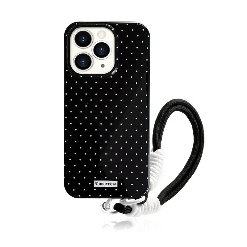 Korean Simple Polka Dot Black Border Phone Case For iPhone 16 Pro Max 15 Pro 14 13 12 11 Xr Xs Max MINI 7 8 Plus Y2K Phone Case