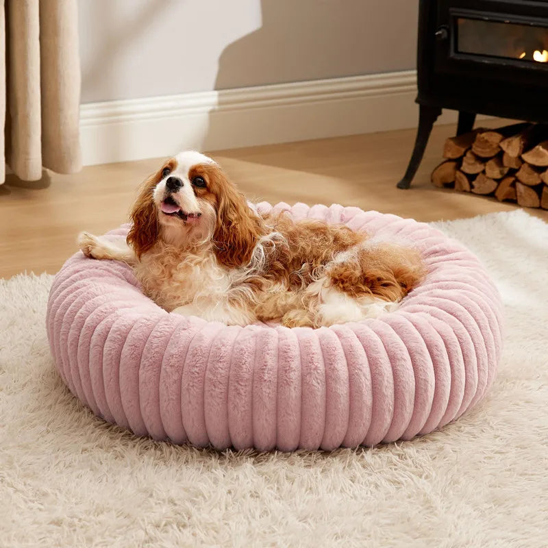 Pet Nest Rabbit Plush Pet Pad Long Hair Round Cat Nest Universal Warm Dog Bed in All Seasons Soft Cat House  Pet Accessories