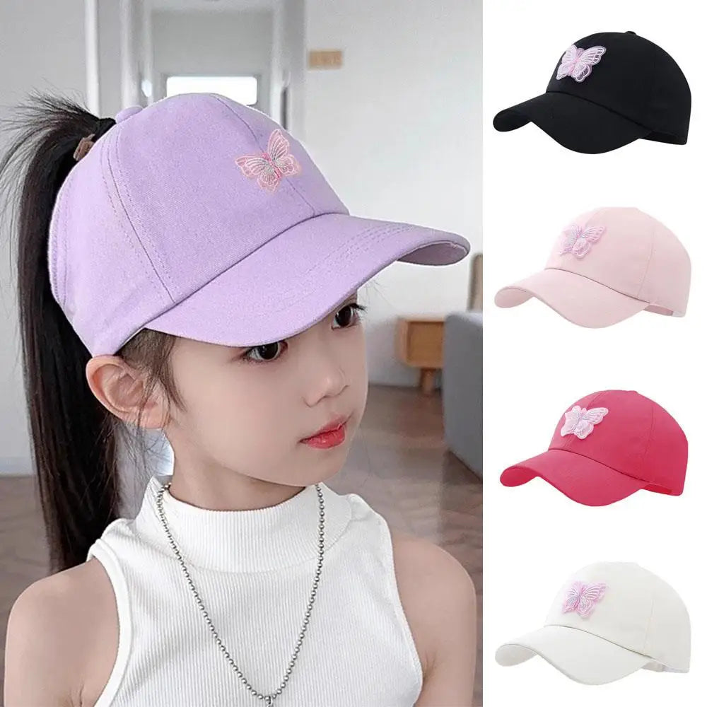 Summer Kids Baseball Caps Sun Protection Hollow High Ponytail Caps for Boys Girls Butterfly Print Outdoor Sunscreen Baseball Cap