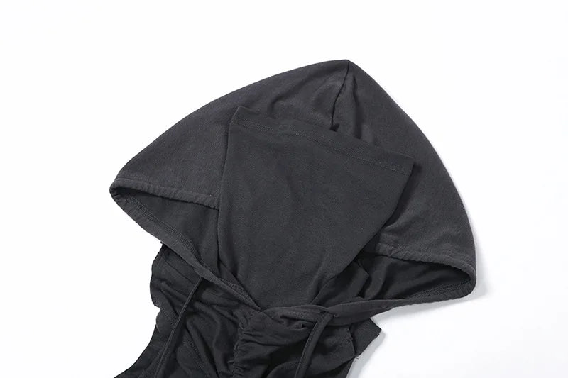 Summer Fashion Trend Solid Colour Y2k Tops New Casual Hooded Lace-Up Crop Top Sexy Slim High Neck Sleeveless Women Clothing