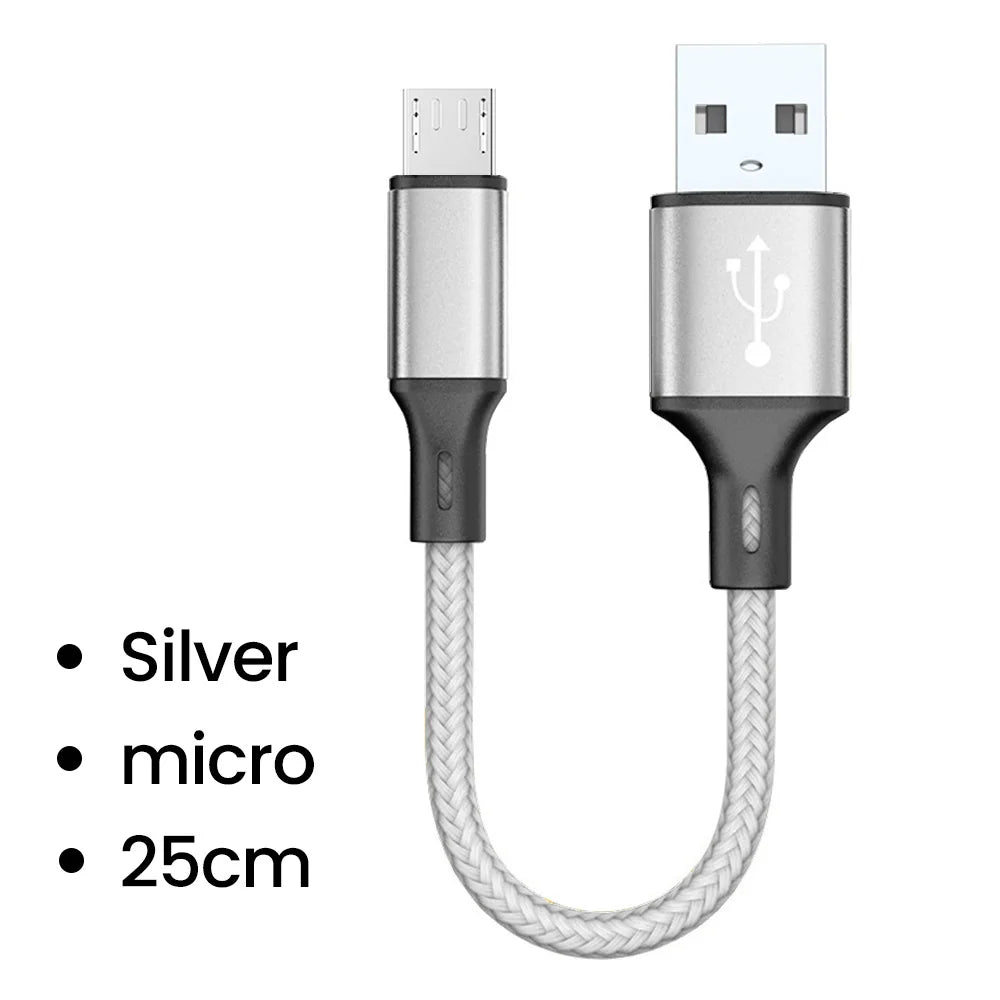 Olaf 25cm USB to Type C/Micro USB Short Charging Cable 3A USB Type C Micro Data Cable for Xiaomi Samsung Android Power Bank Cord
