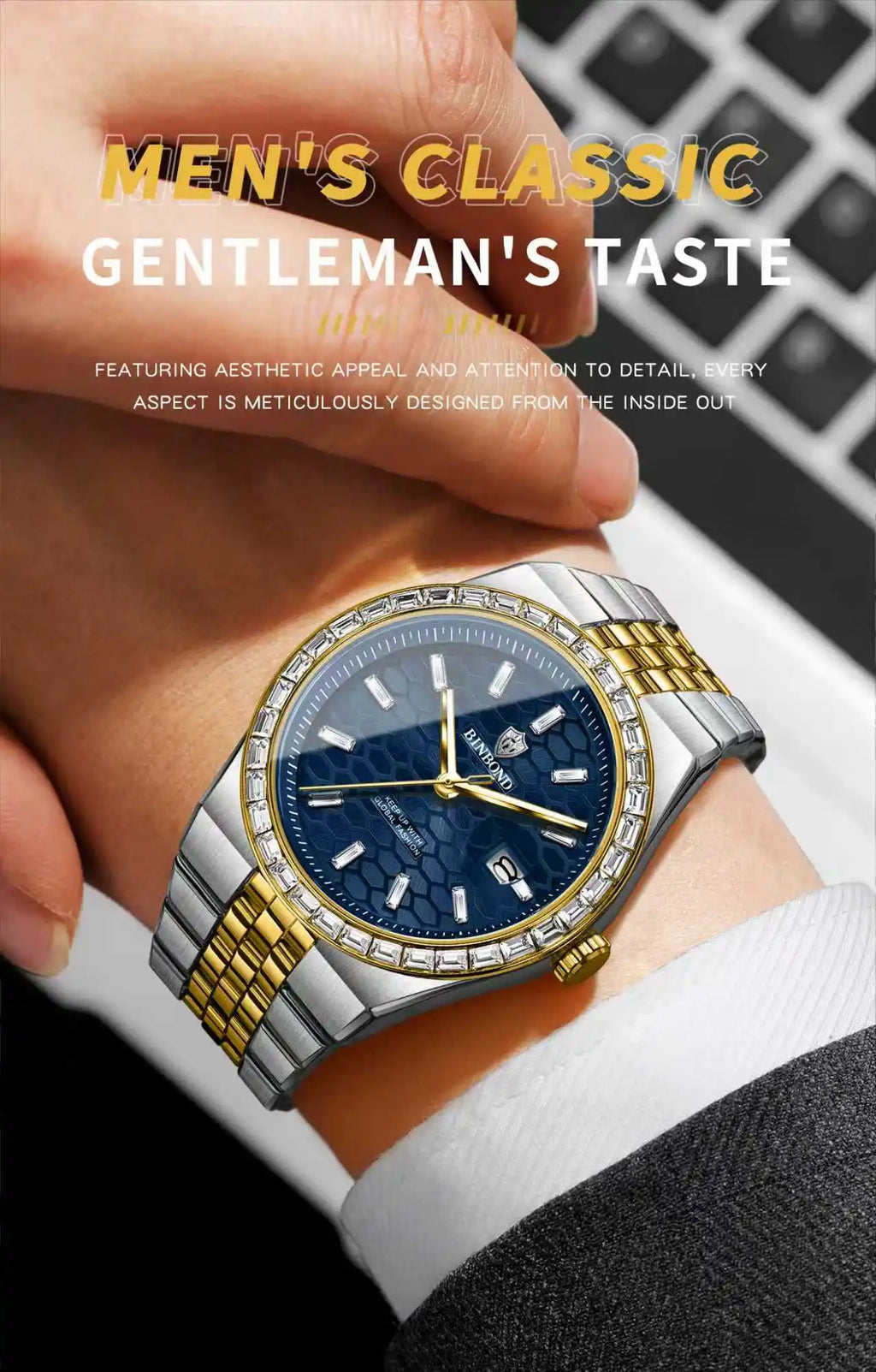 BINBOND New Men's Quartz Watch Classic Style Waterproof Luminous Date Display Stainless Steel Wristwatch For Male Relojes Hombre