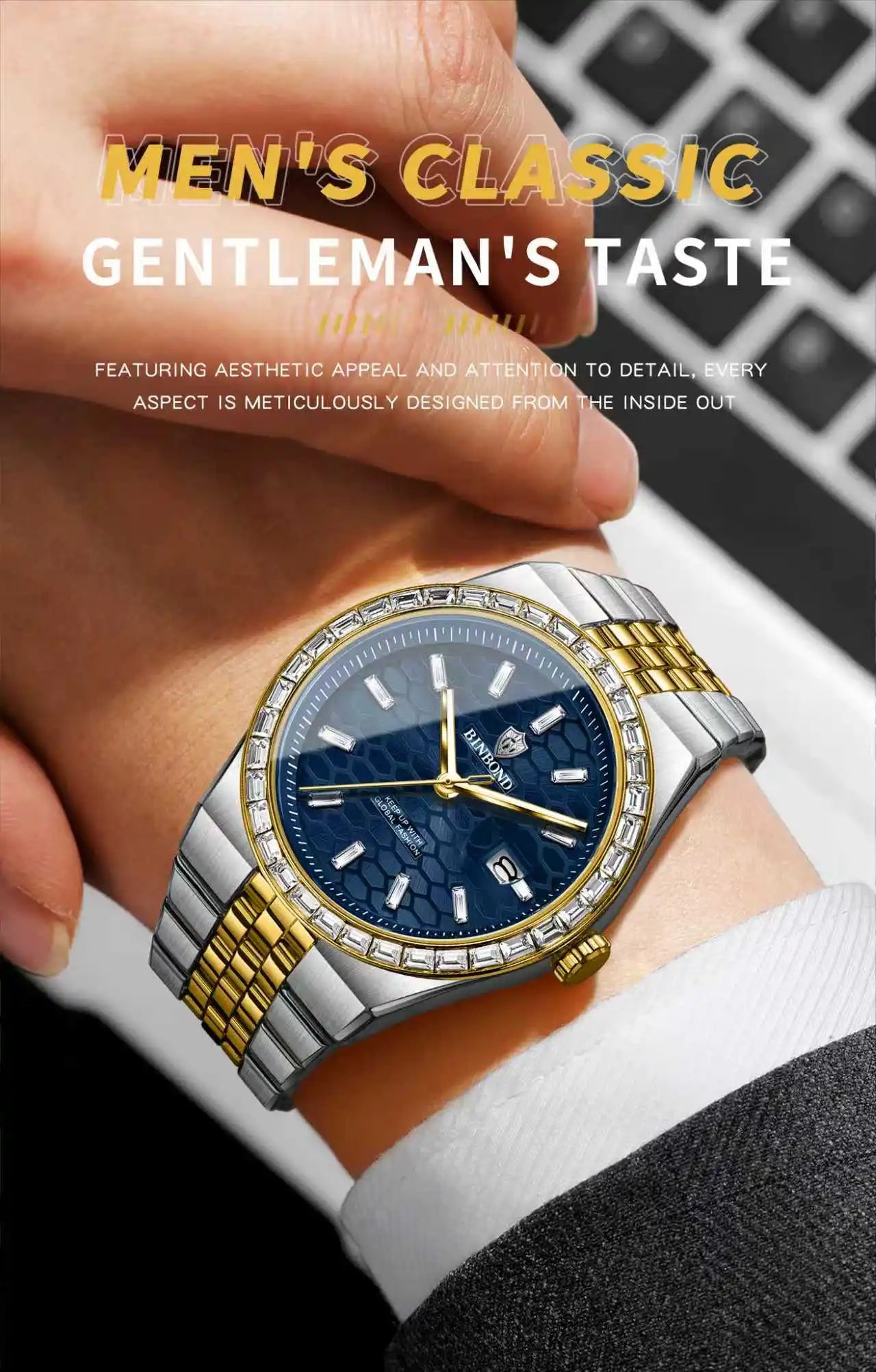 BINBOND New Men's Quartz Watch Classic Style Waterproof Luminous Date Display Stainless Steel Wristwatch For Male Relojes Hombre