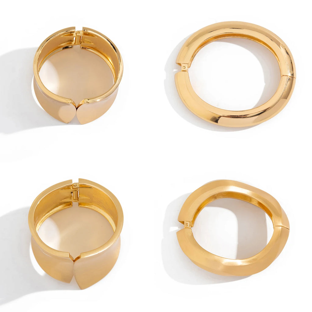 Salircon Exaggerated Vintage Geometric Wave Shape Open Spring Bangles Bracelet Woman Trending Punk Heavy Metal Bracelet Jewelry