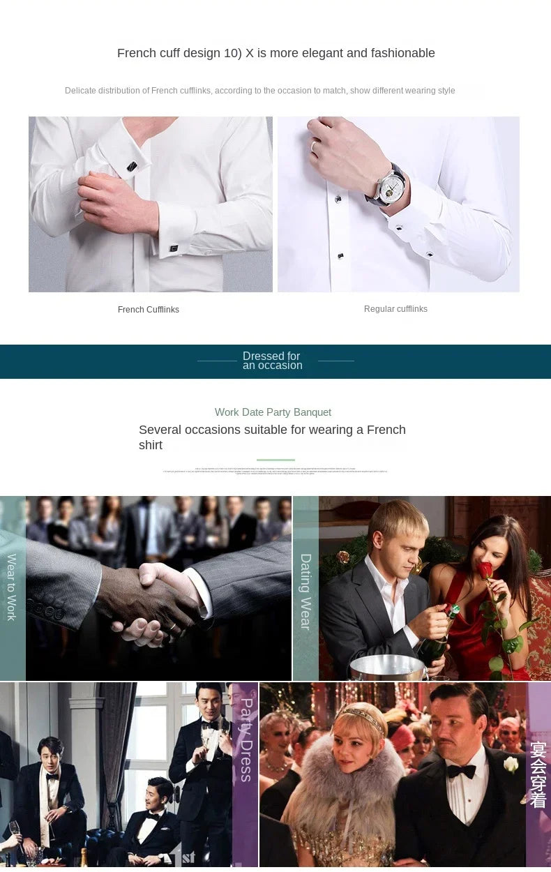 2026 Iron Free French Cufflink Long Sleeves Slim Fit 100% Cotton  Men's Concealed Buttons Solid Color High-end Wedding Dress