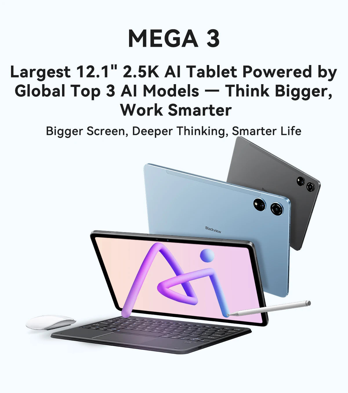 Blackview MEGA 3 Tablet SET 12.1" 2.5K FHD+ Display MTK G100 Octa core 12GB 256GB 8800mAh 50MP Camera 33W Charger Android 15 Pad