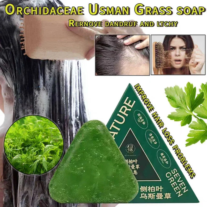 Usman Grass & Platycladus Shampoo Bar For Hair Growth Natural Herbal Soap For Hair Loss Controls Oil Strengthens Roots Shampoo