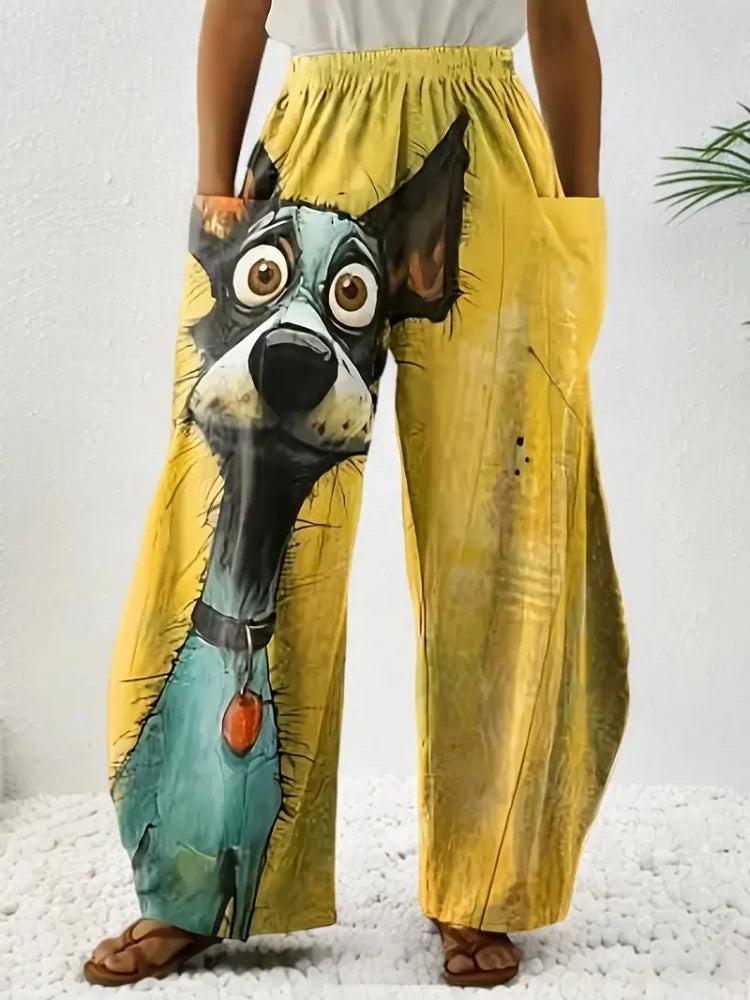Loose Vintage Pants For Women Have Pocket Pants Cartoon New Fun Cat Animal Print Casual Women's Bloomers And Trendy Pants