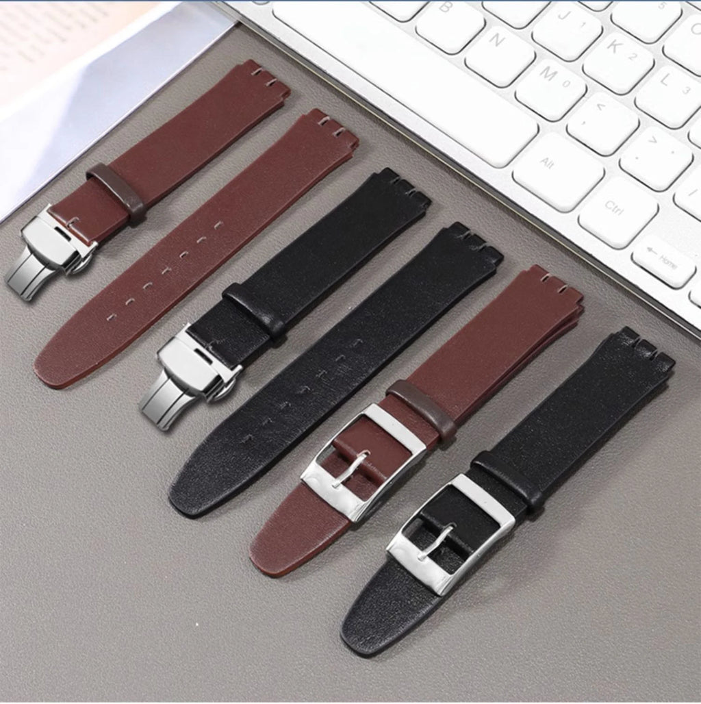 For Swatch SYXS116 GB274/GN239/GB294/287 Ultra-thin Plain Cowhide Genuine Leather Watch Strap 17mm Bracelet Watchband with Tools