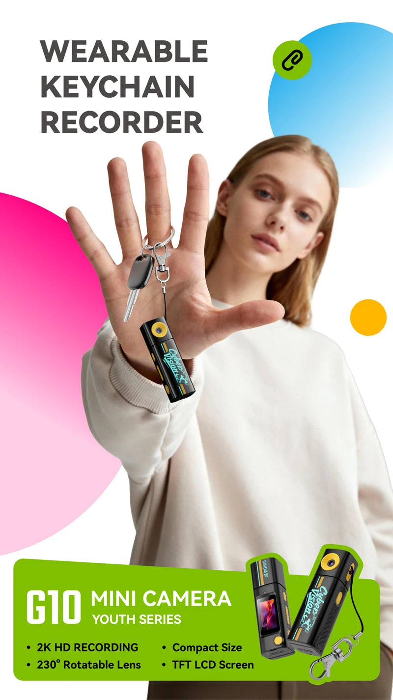 Lenovo G10 Lipstick CCD 2K Mini Thumb Camera Student Action Camera 61° HD Wide-angle Photo Video Recorder in DOPAMINE Colorway