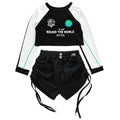 junior girls Hip hop Street Dance Jazz Clothes Set Vest Short hoodie Cagro Pants (short) Streetwear junior Child Kid outfits 170