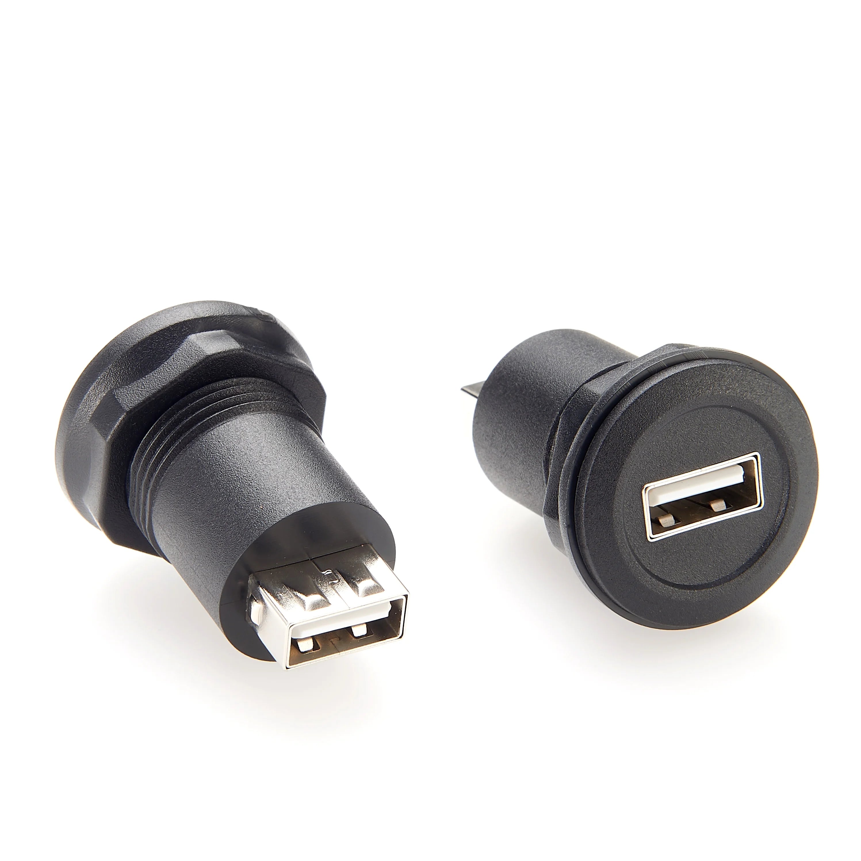 USB 2.0 A Female to Female Connector Round Flush Panel Mount 480Mbps USB Type A Bulkhead Feedthrough Adapter Socket Extender