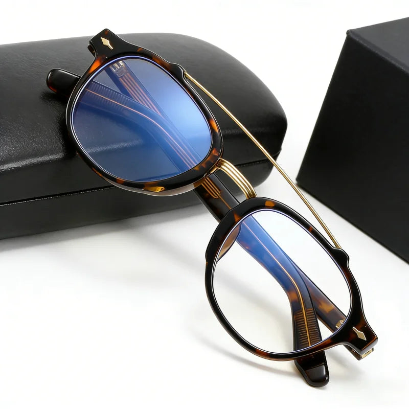 Designer Anti Blue Light Glasses Men's Retro Double Bridge Thickened Frame Fashion Optical Prescription Glasses for Women