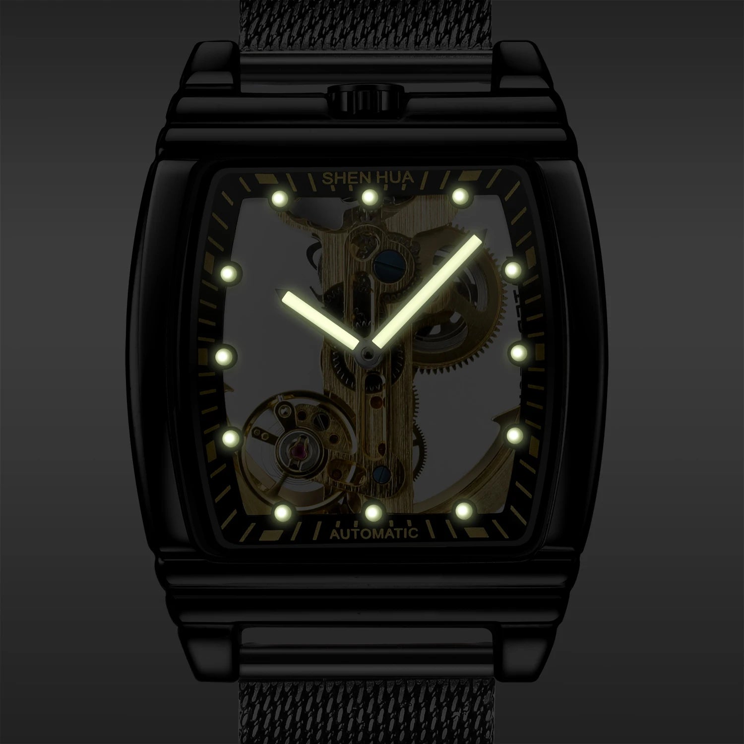 Luxury Transparent Automatic Mechanical Men Watch Steampunk Skeleton Gear Self Winding Leather Men's Clock Watches montre homme
