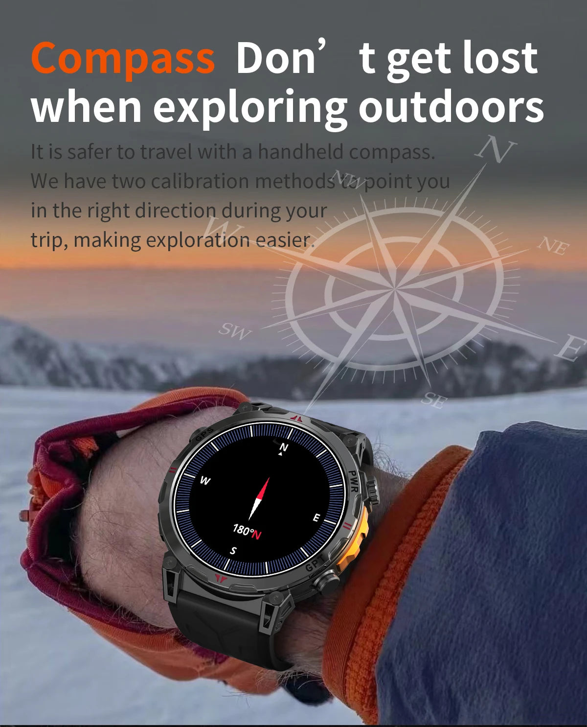 New Outdoor GPS GPT Compass Smart Watch 3ATM Waterproof Fitness Track Heart Rate BT Call Professional Sports 650mAh Smartwatch