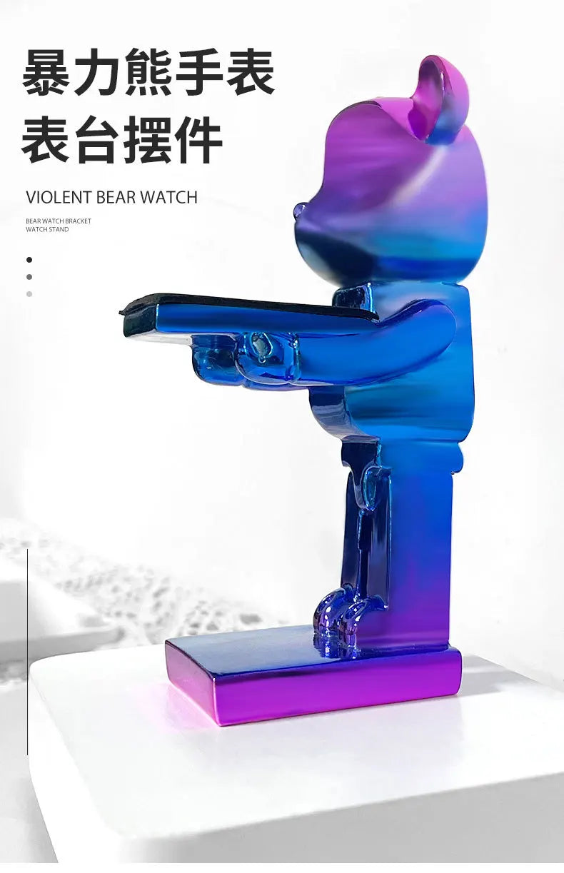 Trendy Watch Display Stand, Electroplating Cartoon Bear, Animal Resin Ornaments, Jewelry Storage Rack, Watch Holder Figure Stand