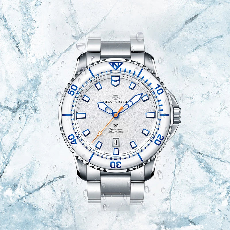 Seagull Ocean Series Pro Men Diving Watch Ice Wing Snow Region 300M Waterproof Luminous Calendar 43.5mm Sapphire Metal Strap1212