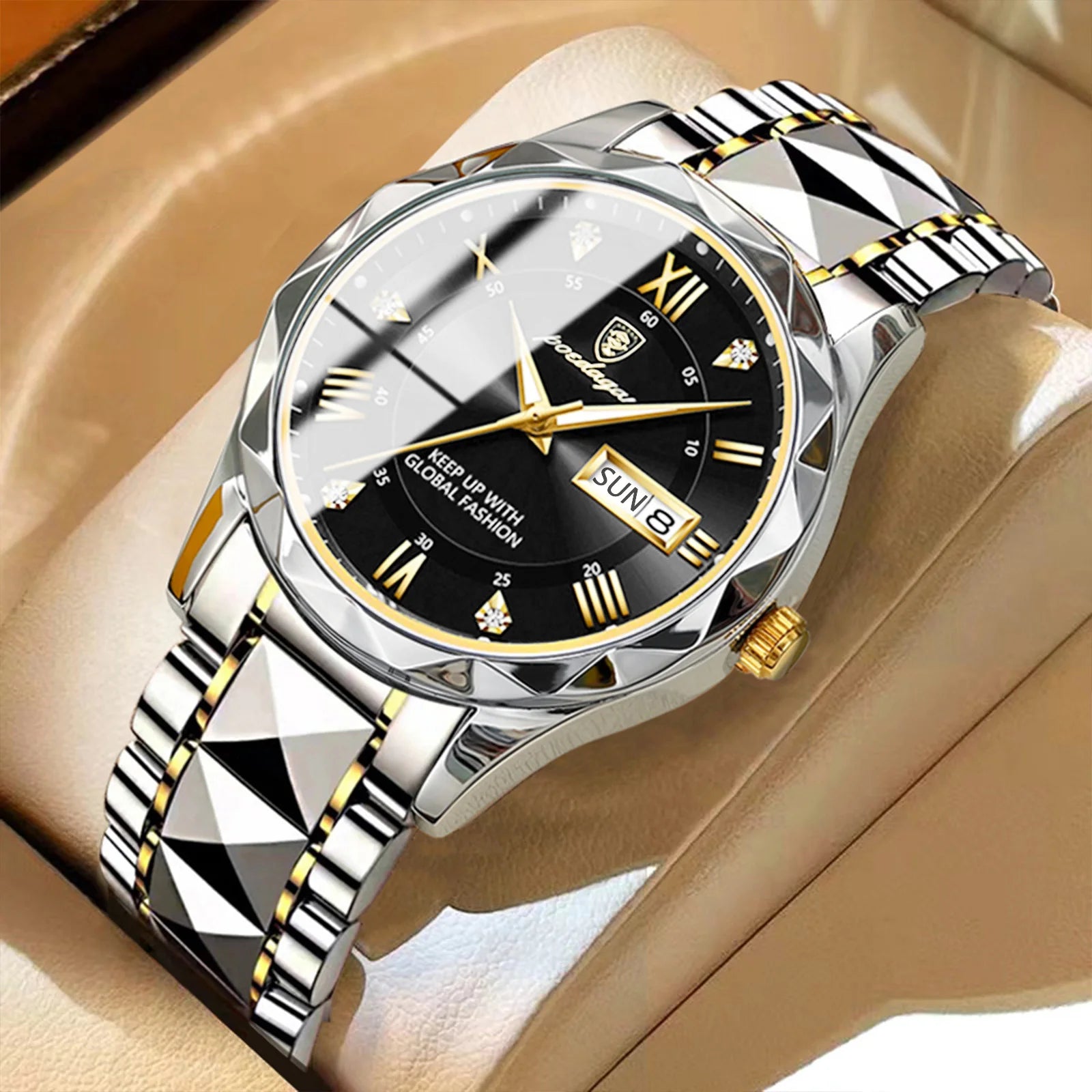 POEDAGAR Luxury Brand Men's Watches Waterproof Stainless Steel Luminous Man Wristwatch Date Week Quartz Business Men Clock Reloj