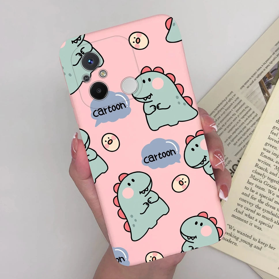 Phone Case For Redmi 12C 11A 4G Cartoon Dinosaur Soft Silicon TPU Matte Back Cover Coque For Redmi 12 C 11 A 4G Funda Capa Shell