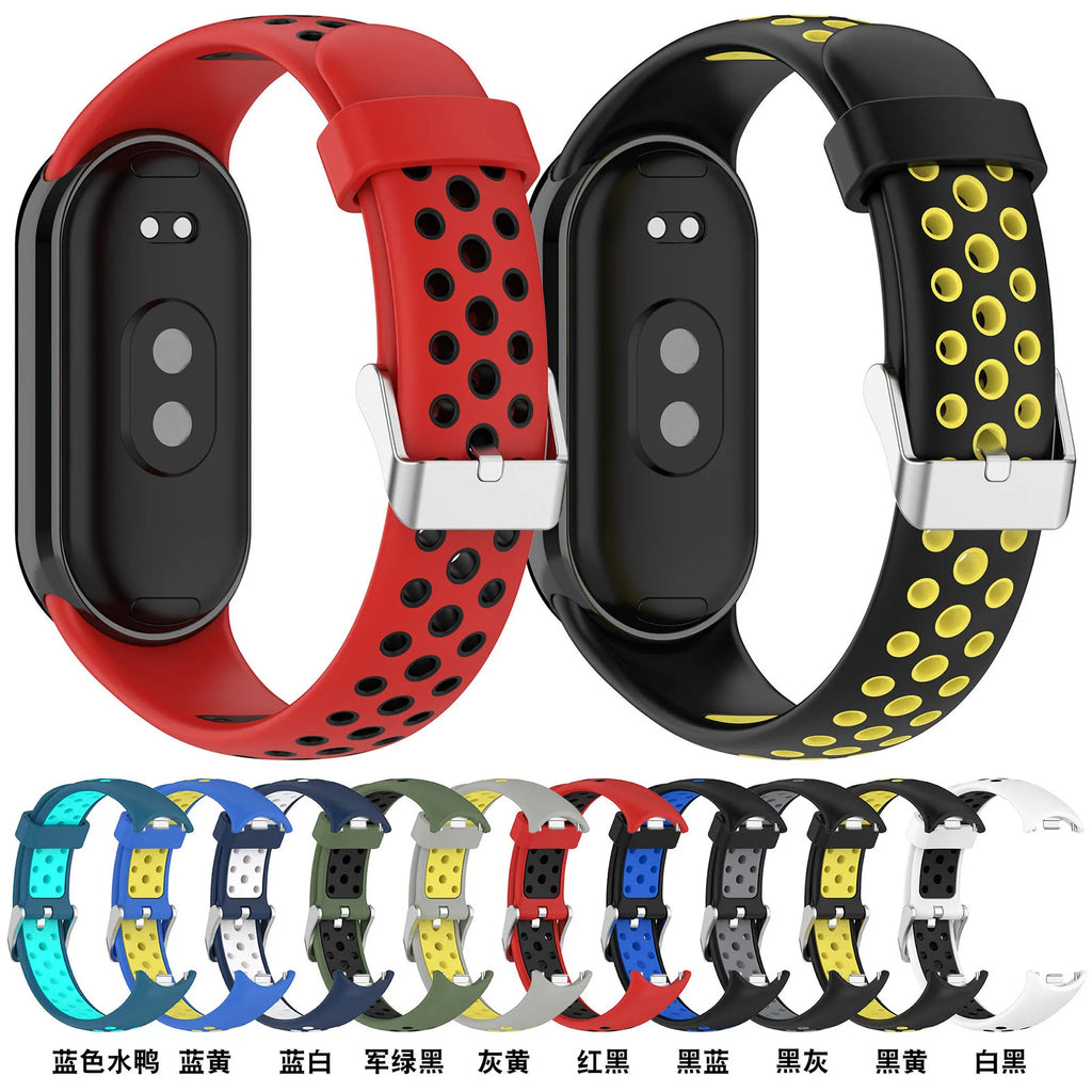 Silicone Watch Strap For Xiaomi Band 9 8 Two-Color Breathable Smart Watchband Replacement Bracelet for Xiaomi Mi Band 8 9 Strap