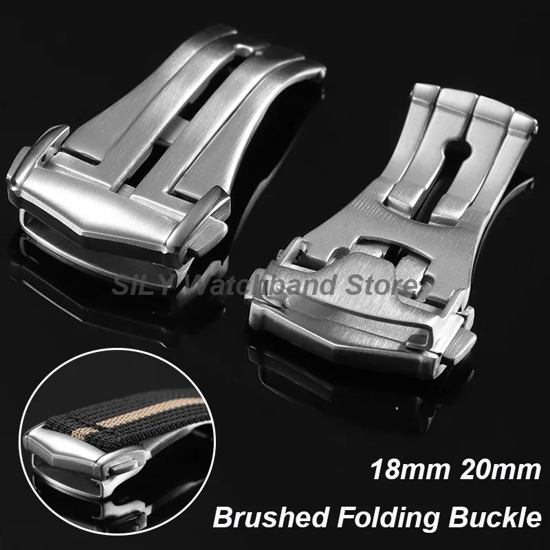 Silver Brushed Watch Buckle 18/20mm Stainless Steel Butterfly Deployment Watch Button Metal Folding Clasp Watch Button Accessory