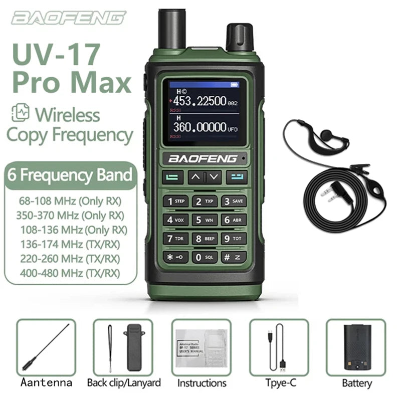 Baofeng UV17 Air Band Walkie Talkie 999 CH Draadloze kopieerfrequentie NOAA Zes bands Amateur Ham Tweerichtingsradio voor