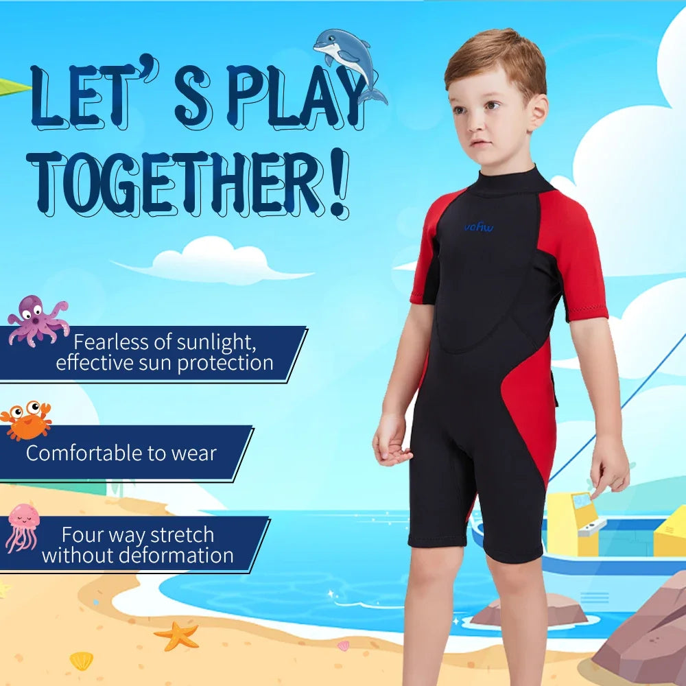 Children's 2mm 3mm Neoprene Wetsuit One-piece Long Sleeve Diving Suit Cold Proof Sunscreen Surfing Swimming Snorkeling Swimsuit